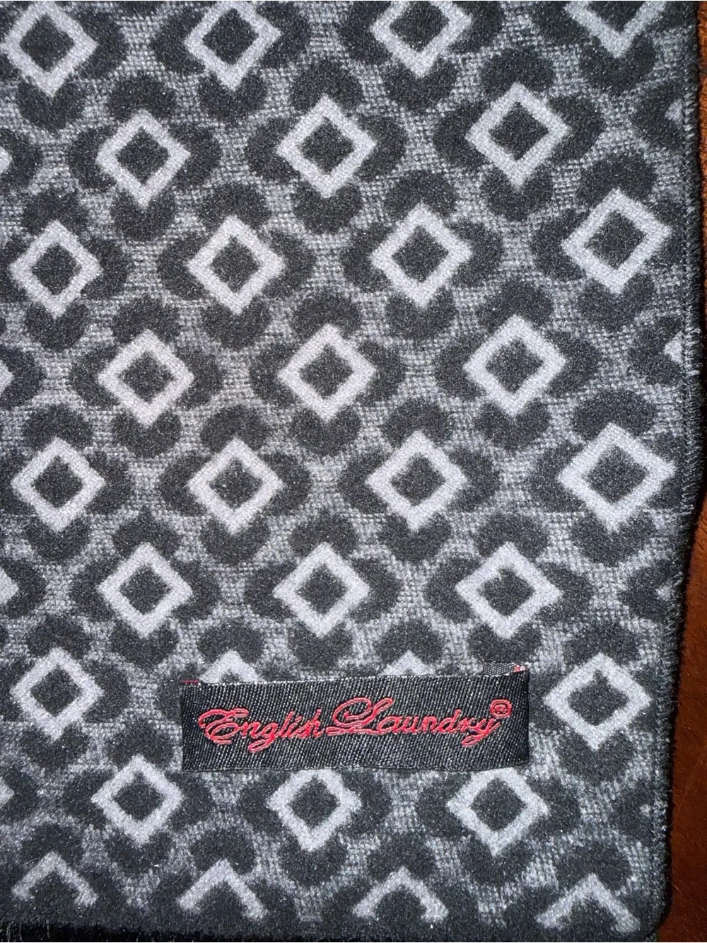 English Laundry 100% Silk Scarf Navy And Gray 70” X 12” Perfect Condition